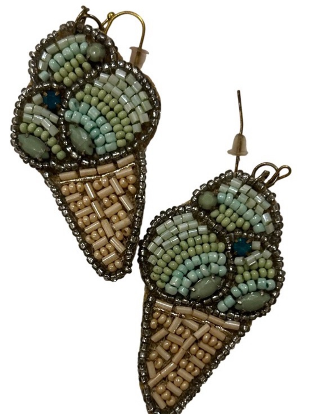 Women Makeup Eyeliner - Mint & Beige Decorative Beaded Design